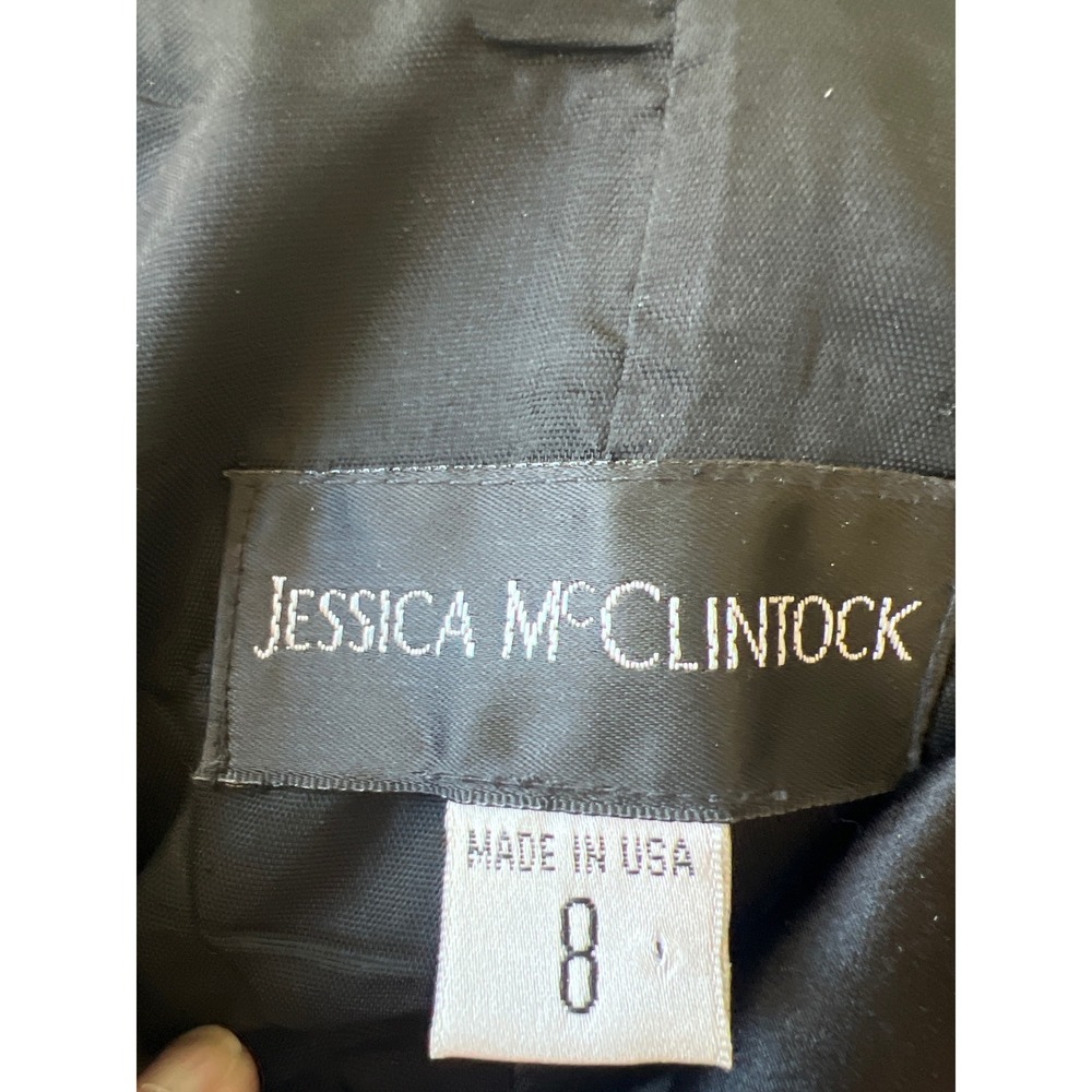 Jessica McClintock Vintage Prom Black Satin Strapless Rhinestone Gown Size 8 - Picture 4 of 8